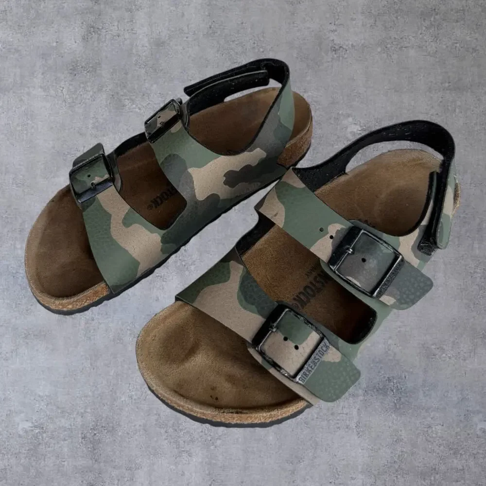 Birkenstock Milano Kids Camo Sandals Size EU 32 US 1-1.5 Leather Cork Backstrap